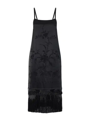 BODE Fringed Embroidered Silk-satin Midi Dress | Thumbnail 1