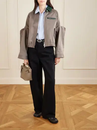 Sacai Pleated Leather-trimmed Cotton-twill Jacket | Thumbnail 2