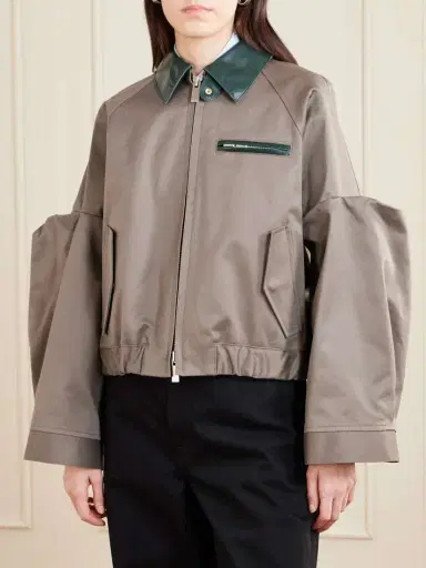 Sacai Pleated Leather-trimmed Cotton-twill Jacket | Thumbnail 3