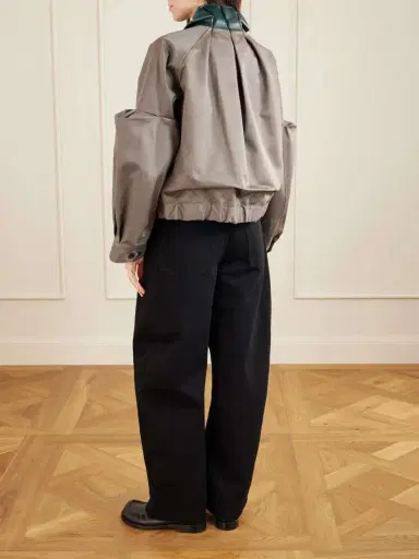 Sacai Pleated Leather-trimmed Cotton-twill Jacket | Thumbnail 4