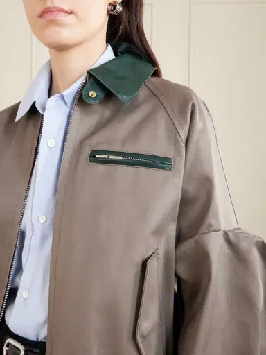 Sacai Pleated Leather-trimmed Cotton-twill Jacket | Thumbnail 5