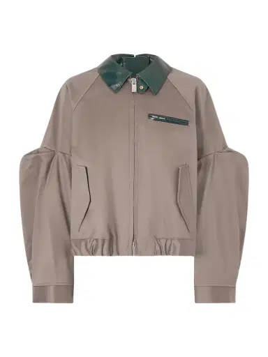 Sacai Pleated Leather-trimmed Cotton-twill Jacket | Thumbnail 1