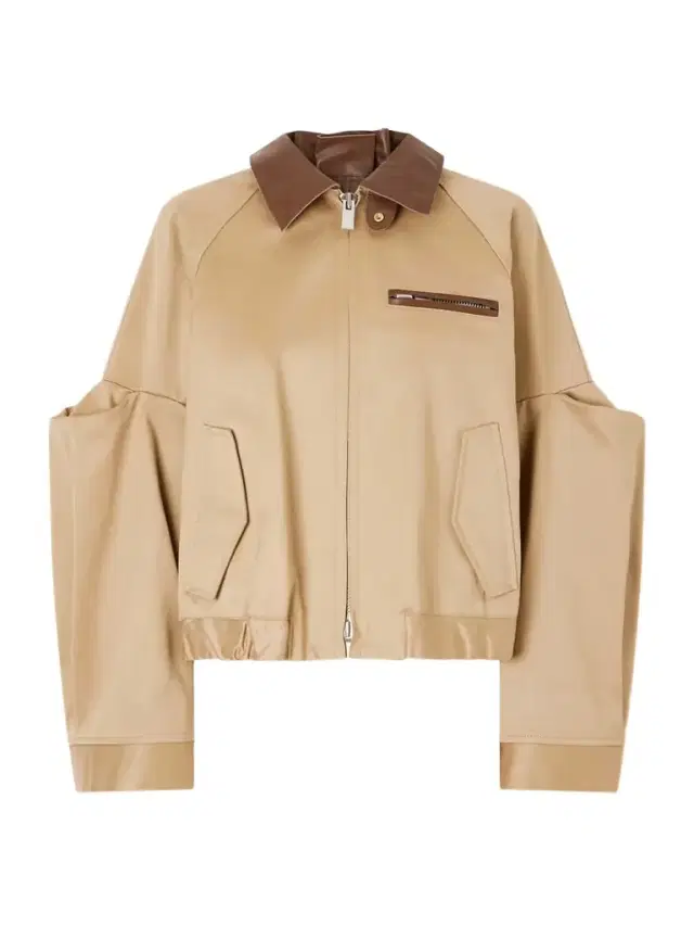 Pleated Leather-trimmed Cotton-twill Jacket