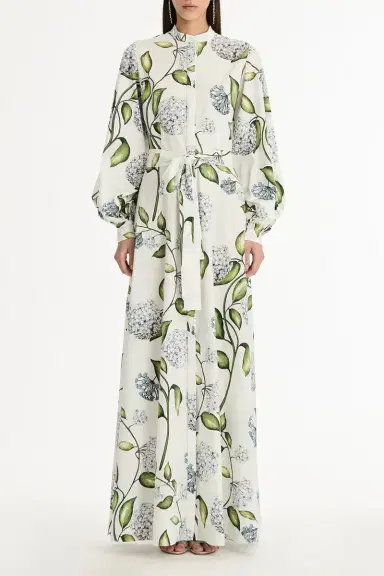 Oscar de la Renta Long Sleeve Porcelain Flowers Caftan | Thumbnail 2 Oscar de la Renta Long Sleeve Porcelain Flowers Caftan | Thumbnail 2