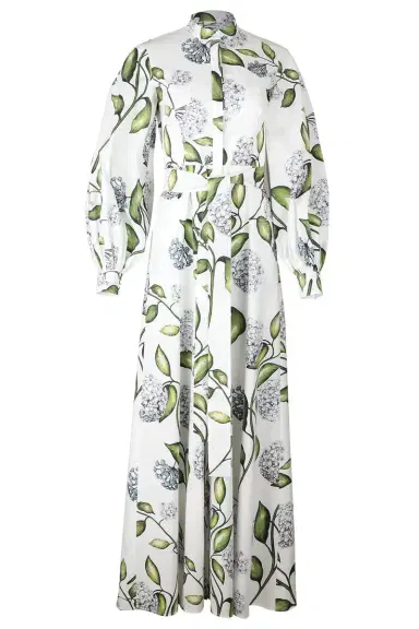 Oscar de la Renta Long Sleeve Porcelain Flowers Caftan | Thumbnail 1 Oscar de la Renta Long Sleeve Porcelain Flowers Caftan | Thumbnail 1