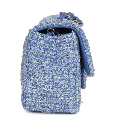 Chanel Chanel Mini Rectangular Flap Bag Blue and White Tweed Silver Hardware | Thumbnail 3 Chanel Chanel Mini Rectangular Flap Bag Blue and White Tweed Silver Hardware | Thumbnail 3