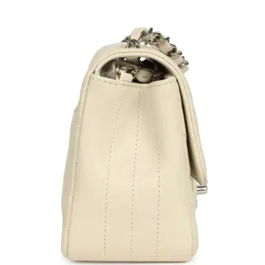 Chanel Pre-owned Chanel Mini Chevron Square Flap Bag Ivory Lambskin Silver Hardware | Thumbnail 3 Chanel Pre-owned Chanel Mini Chevron Square Flap Bag Ivory Lambskin Silver Hardware | Thumbnail 3