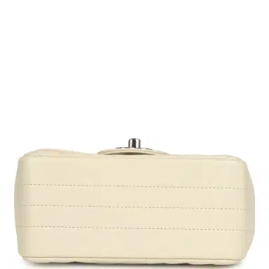 Chanel Pre-owned Chanel Mini Chevron Square Flap Bag Ivory Lambskin Silver Hardware | Thumbnail 6 Chanel Pre-owned Chanel Mini Chevron Square Flap Bag Ivory Lambskin Silver Hardware | Thumbnail 6
