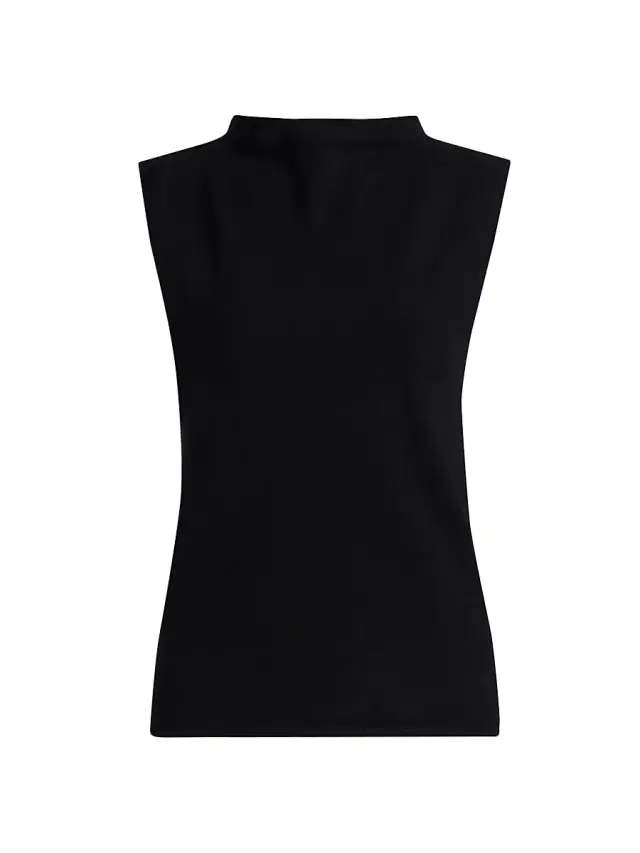 Women's Mock Turtleneck Cashmere Jersey Tank - Black