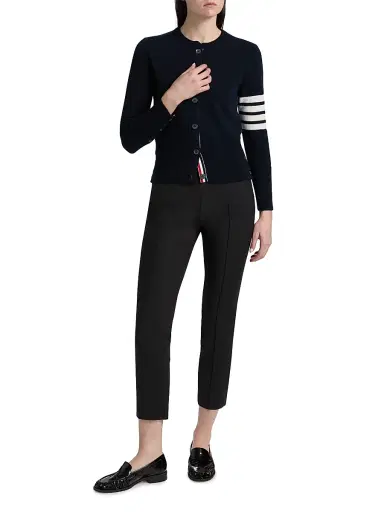 Thom Browne Women's Four Bar Wool Cardigan - Navy - Size 0 | Thumbnail 2 Thom Browne Women's Four Bar Wool Cardigan - Navy - Size 0 | Thumbnail 2