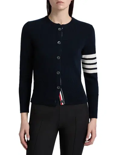 Thom Browne Women's Four Bar Wool Cardigan - Navy - Size 0 | Thumbnail 3 Thom Browne Women's Four Bar Wool Cardigan - Navy - Size 0 | Thumbnail 3
