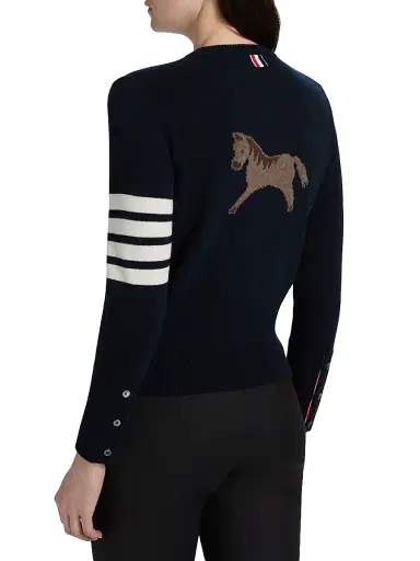 Thom Browne Women's Four Bar Wool Cardigan - Navy - Size 0 | Thumbnail 5 Thom Browne Women's Four Bar Wool Cardigan - Navy - Size 0 | Thumbnail 5