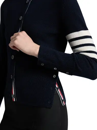 Thom Browne Women's Four Bar Wool Cardigan - Navy - Size 0 | Thumbnail 6 Thom Browne Women's Four Bar Wool Cardigan - Navy - Size 0 | Thumbnail 6