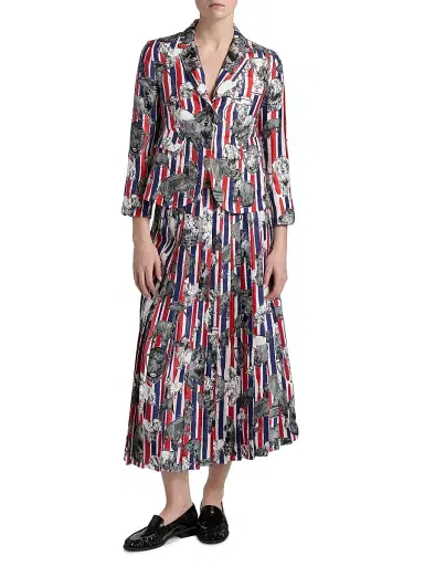 Thom Browne Women's Pleated Printed Silk Twill Midi-Skirt | Thumbnail 2 Thom Browne Women's Pleated Printed Silk Twill Midi-Skirt | Thumbnail 2