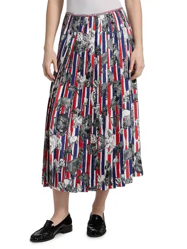 Thom Browne Women's Pleated Printed Silk Twill Midi-Skirt | Thumbnail 3 Thom Browne Women's Pleated Printed Silk Twill Midi-Skirt | Thumbnail 3