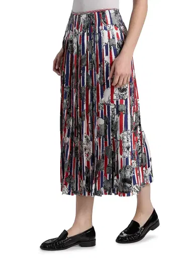 Thom Browne Women's Pleated Printed Silk Twill Midi-Skirt | Thumbnail 4 Thom Browne Women's Pleated Printed Silk Twill Midi-Skirt | Thumbnail 4