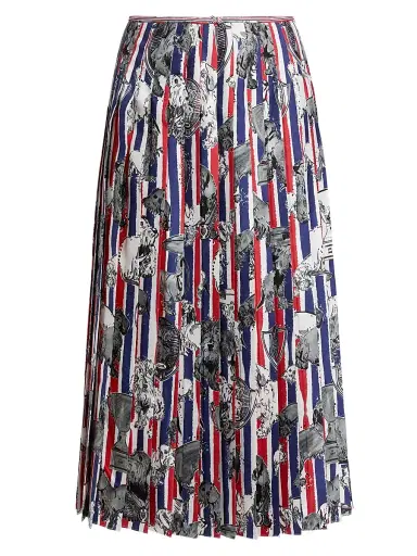 Thom Browne Women's Pleated Printed Silk Twill Midi-Skirt | Thumbnail 1 Thom Browne Women's Pleated Printed Silk Twill Midi-Skirt | Thumbnail 1