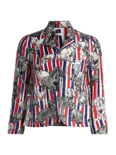 Thom Browne Women's Hector Tricolor Silk Twill Sportcoat | Thumbnail 1 Thom Browne Women's Hector Tricolor Silk Twill Sportcoat | Thumbnail 1