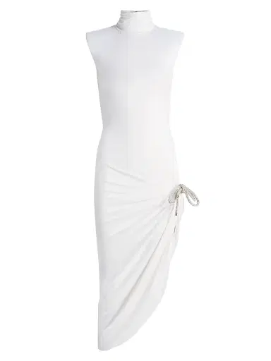 AREA Women's Crystal Knot Draped Midi-Dress - White | Thumbnail 1 AREA Women's Crystal Knot Draped Midi-Dress - White | Thumbnail 1