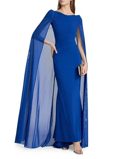 Talbot Runhof Women's Chiffon Cape-Sleeve Sheath Gown - Royal | Thumbnail 3 Talbot Runhof Women's Chiffon Cape-Sleeve Sheath Gown - Royal | Thumbnail 3