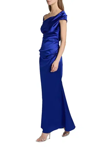 Talbot Runhof Women's Draped Satin Asymmetric Sheath Gown | Thumbnail 4