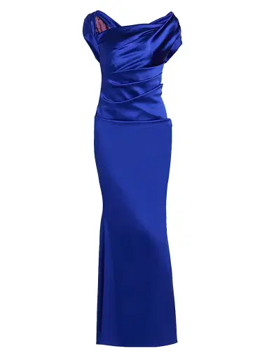 Talbot Runhof Women's Draped Satin Asymmetric Sheath Gown | Thumbnail 1