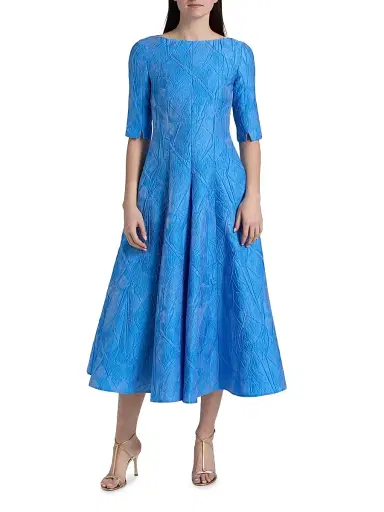 Talbot Runhof Women's Brocade Boatneck Tea-Length Dress - Periwinkle - Size 4 | Thumbnail 3 Talbot Runhof Women's Brocade Boatneck Tea-Length Dress - Periwinkle - Size 4 | Thumbnail 3