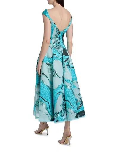Talbot Runhof Women's Floral Jacquard Tea-Length Dress - Seafoam | Thumbnail 5