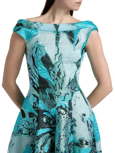 Talbot Runhof Women's Floral Jacquard Tea-Length Dress - Seafoam | Thumbnail 6