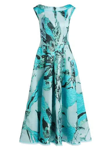 Talbot Runhof Women's Floral Jacquard Tea-Length Dress - Seafoam | Thumbnail 1