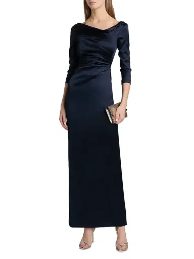 Talbot Runhof Women's Satin Asymmetric Gathered Gown - Armada - Size 2 | Thumbnail 2