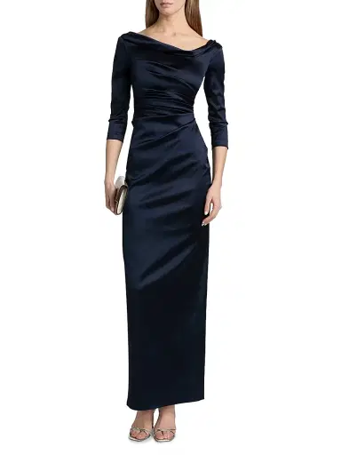 Talbot Runhof Women's Satin Asymmetric Gathered Gown - Armada - Size 2 | Thumbnail 3
