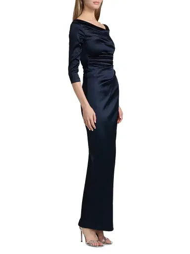 Talbot Runhof Women's Satin Asymmetric Gathered Gown - Armada - Size 2 | Thumbnail 4