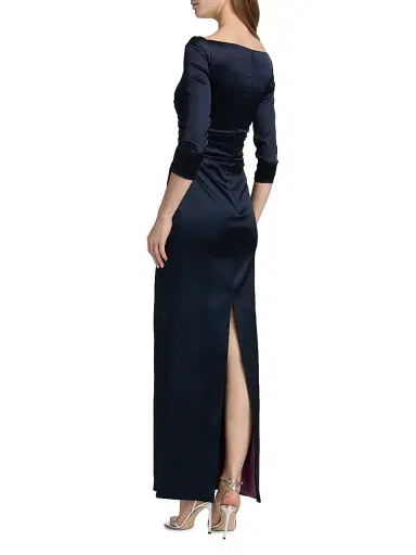 Talbot Runhof Women's Satin Asymmetric Gathered Gown - Armada - Size 2 | Thumbnail 5