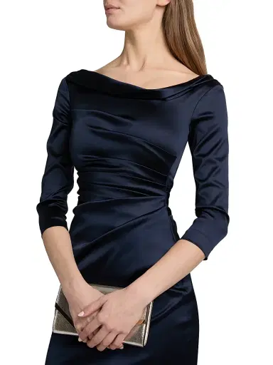 Talbot Runhof Women's Satin Asymmetric Gathered Gown - Armada - Size 2 | Thumbnail 6