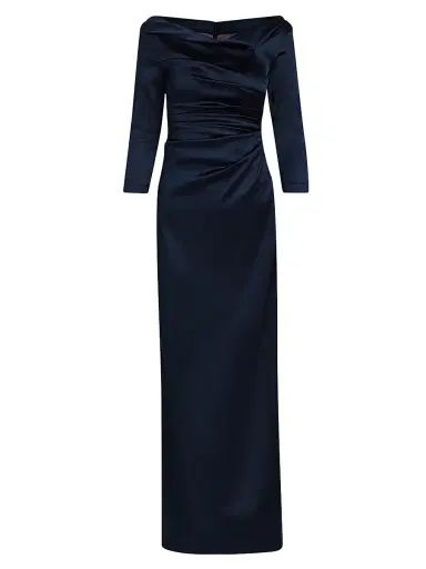 Talbot Runhof Women's Satin Asymmetric Gathered Gown - Armada - Size 2 | Thumbnail 1