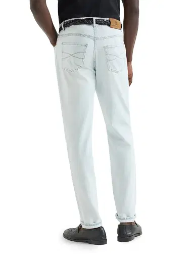 Brunello Cucinelli Men's Lightweight Denim Traditional Fit Five Pocket Jeans - Light Blue Denim | Thumbnail 3