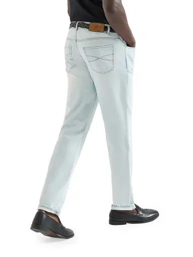 Brunello Cucinelli Men's Lightweight Denim Traditional Fit Five Pocket Jeans - Light Blue Denim | Thumbnail 4