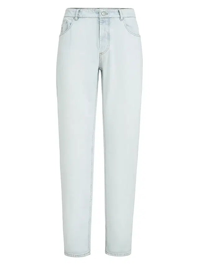Brunello Cucinelli Men's Lightweight Denim Traditional Fit Five Pocket Jeans - Light Blue Denim