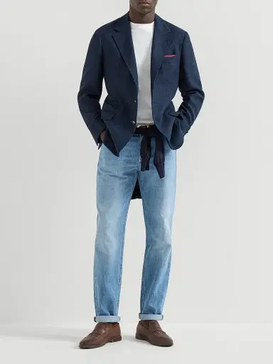 Brunello Cucinelli Men's Lightweight Denim Traditional Fit Five Pocket Jeans - Light Denim - Size 34 | Thumbnail 6