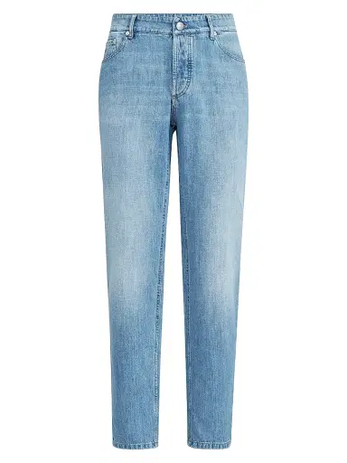 Brunello Cucinelli Men's Lightweight Denim Traditional Fit Five Pocket Jeans - Light Denim - Size 34 | Thumbnail 1