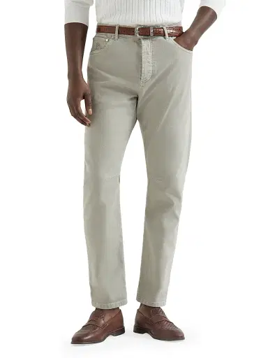 Brunello Cucinelli Men's Garment Dyed Five Pocket Jeans in Comfort Denim - Khaki - Size 38 | Thumbnail 2