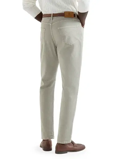 Brunello Cucinelli Men's Garment Dyed Five Pocket Jeans in Comfort Denim - Khaki - Size 38 | Thumbnail 3