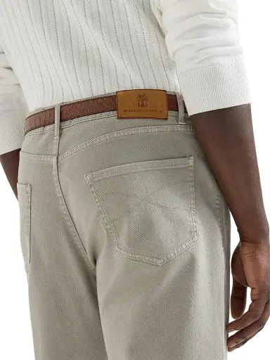 Brunello Cucinelli Men's Garment Dyed Five Pocket Jeans in Comfort Denim - Khaki - Size 38 | Thumbnail 4