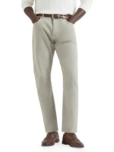 Brunello Cucinelli Men's Garment Dyed Five Pocket Jeans in Comfort Denim - Khaki - Size 38 | Thumbnail 5