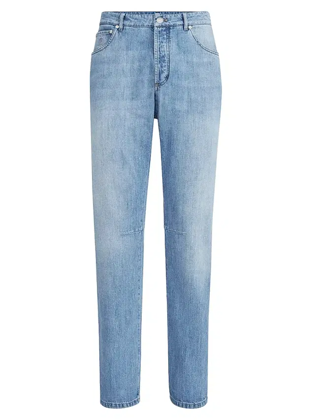 Men's Lightweight Denim Five Pocket Jeans - Light Blue Denim