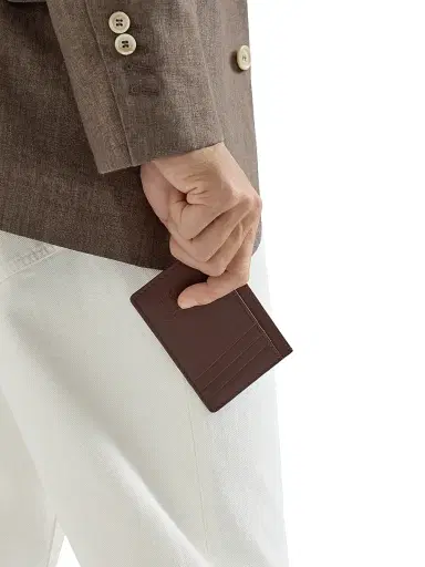 Brunello Cucinelli Men's Smooth Calfskin Card Holder - Brown | Thumbnail 2 Brunello Cucinelli Men's Smooth Calfskin Card Holder - Brown | Thumbnail 2