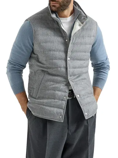 Brunello Cucinelli Men's Lightweight Cashmere Flannel Down Vest - Grey - Size XL | Thumbnail 2