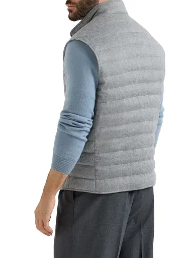 Brunello Cucinelli Men's Lightweight Cashmere Flannel Down Vest - Grey - Size XL | Thumbnail 3