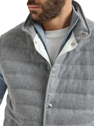 Brunello Cucinelli Men's Lightweight Cashmere Flannel Down Vest - Grey - Size XL | Thumbnail 4